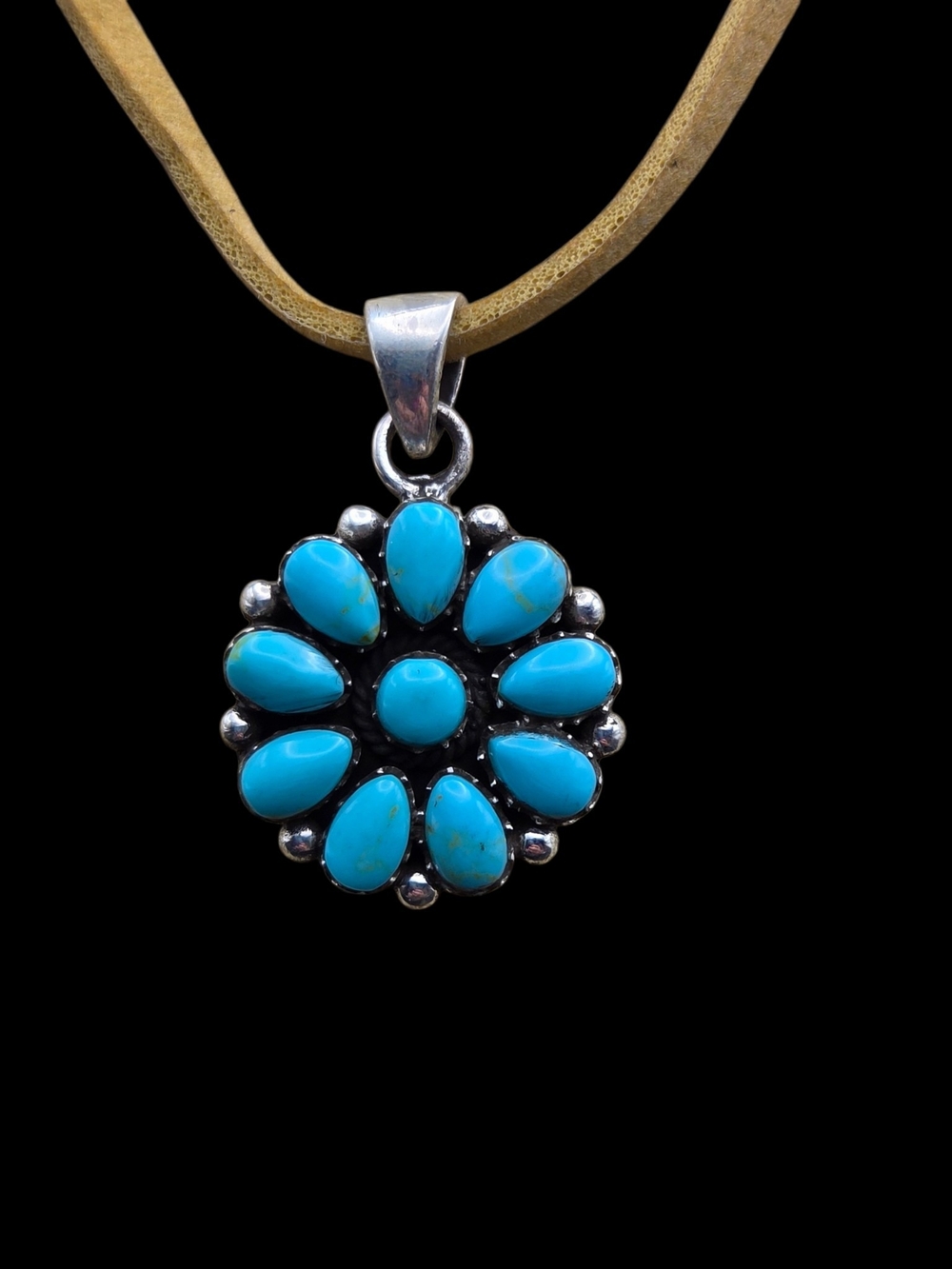 Turquoise Flower Pendant Necklace 925